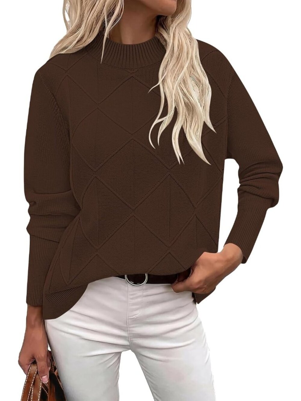 Cozy Mock Neck Sweater for Women - Long Sleeve Knitted Top for Fall & Winter